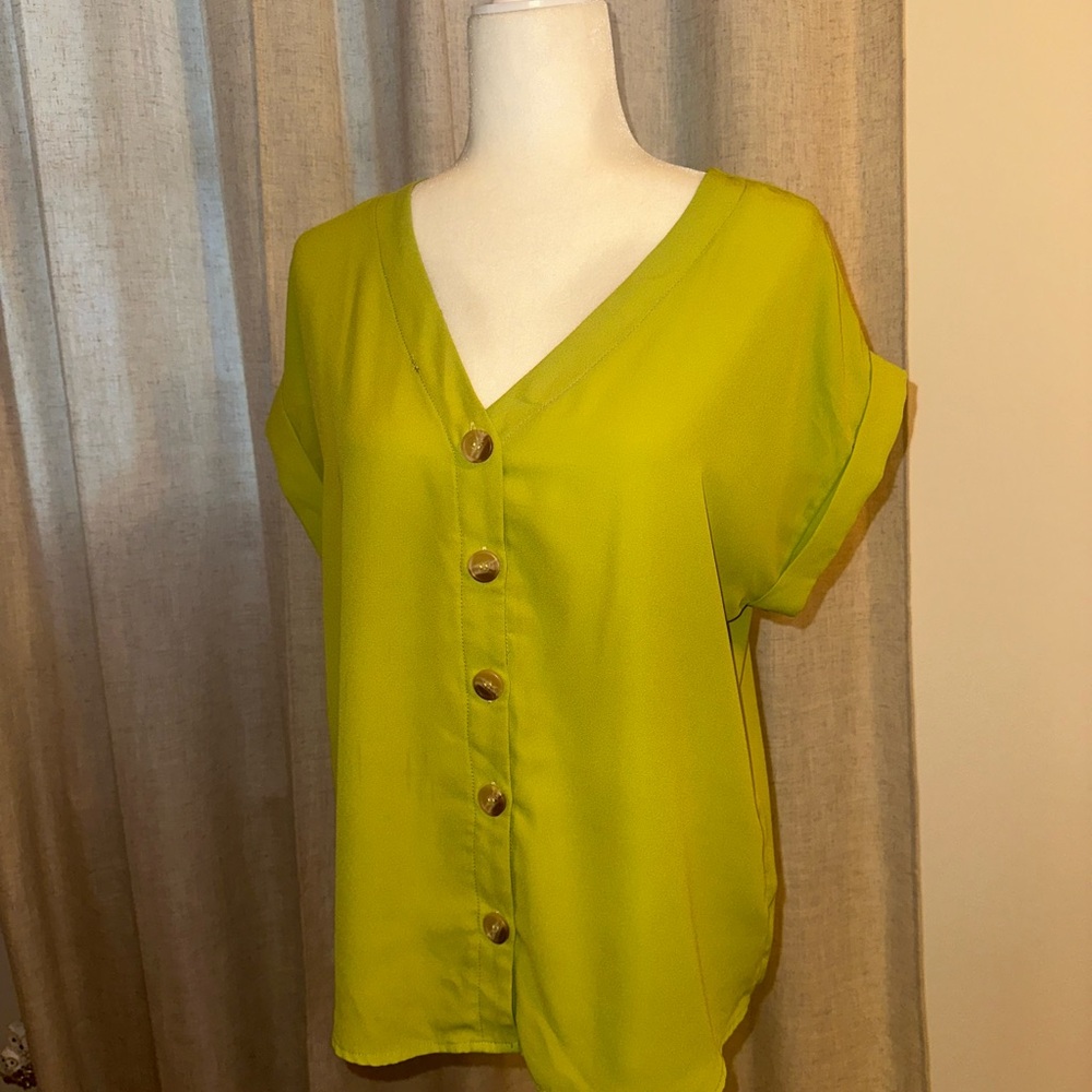 Vibrant Green Button-Up Women's Top